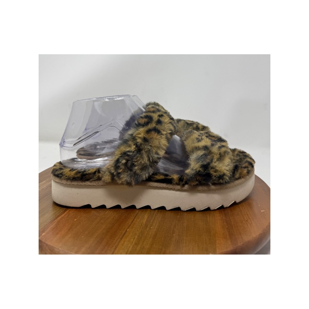 Koolaburra by UGG Leopard Print‎ Faux Fur Criss Cross Slide Platform Sandals 7